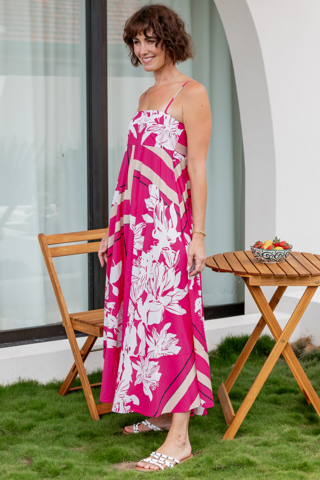 Portafino Maxi Dress Pink White Floral
