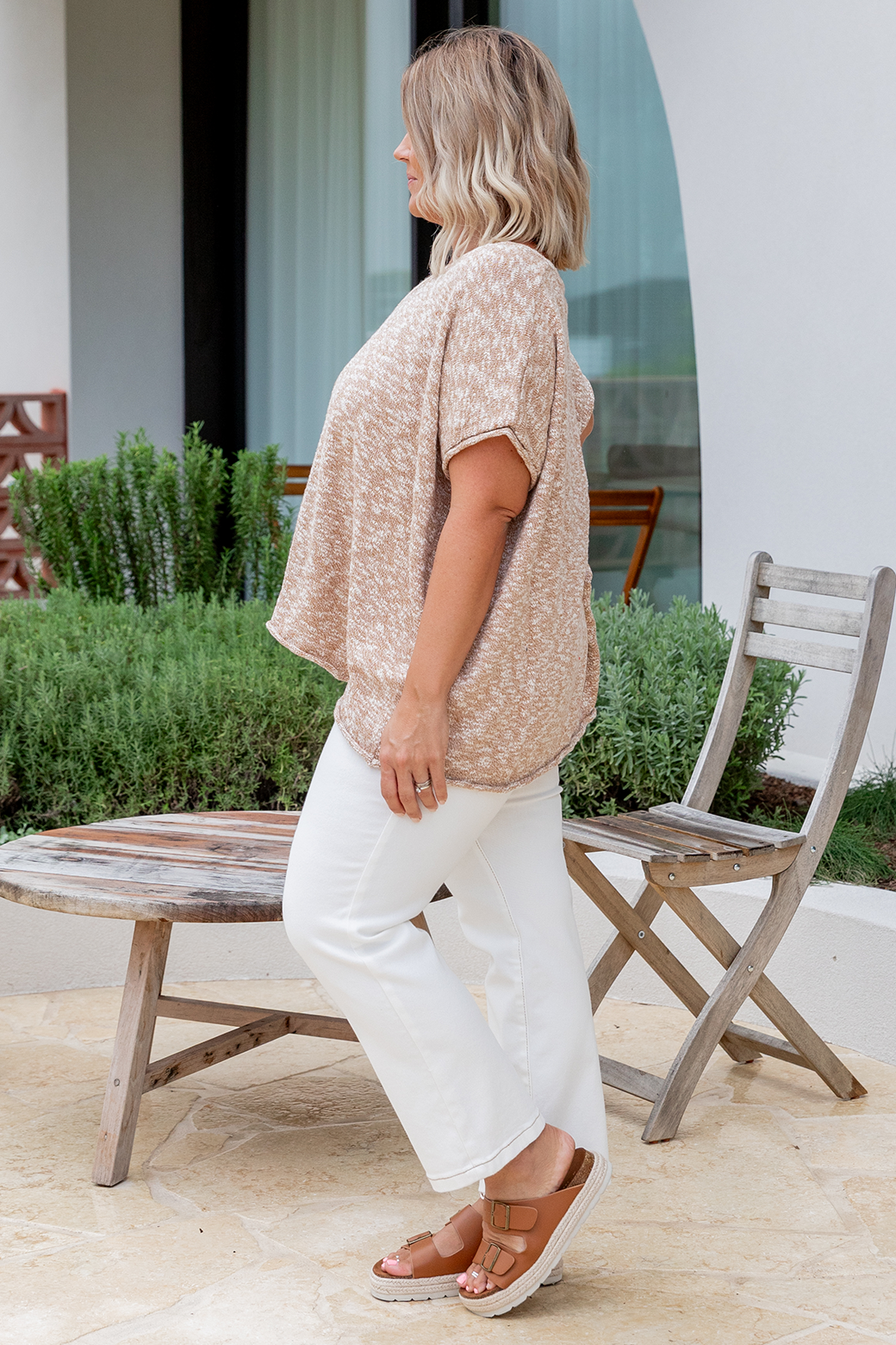 Porter Cotton V-Neck Knit Natural Melange