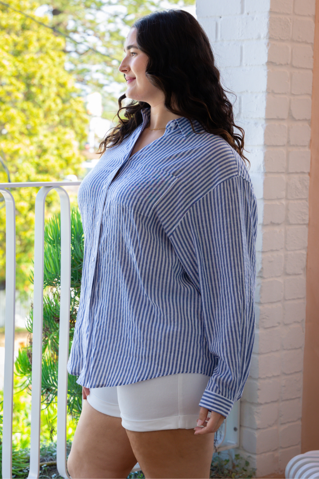 Prescott Oversize Button Up Shirt Blue White Stripe