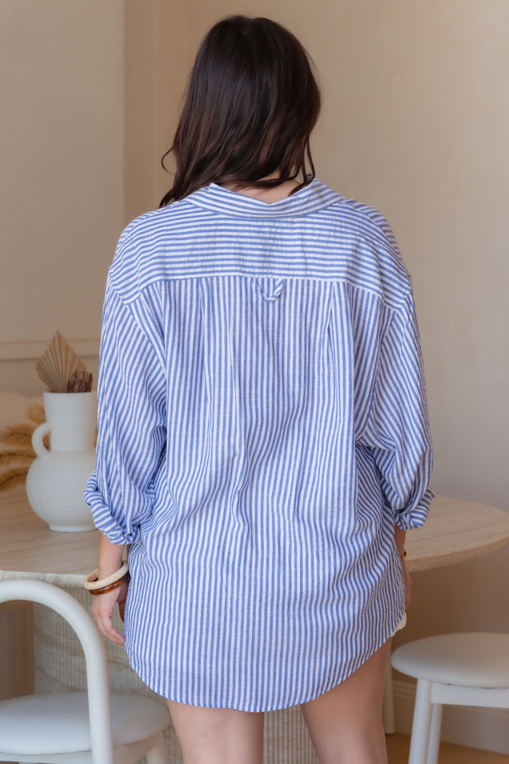 Prescott Oversize Button Up Shirt Blue White Stripe