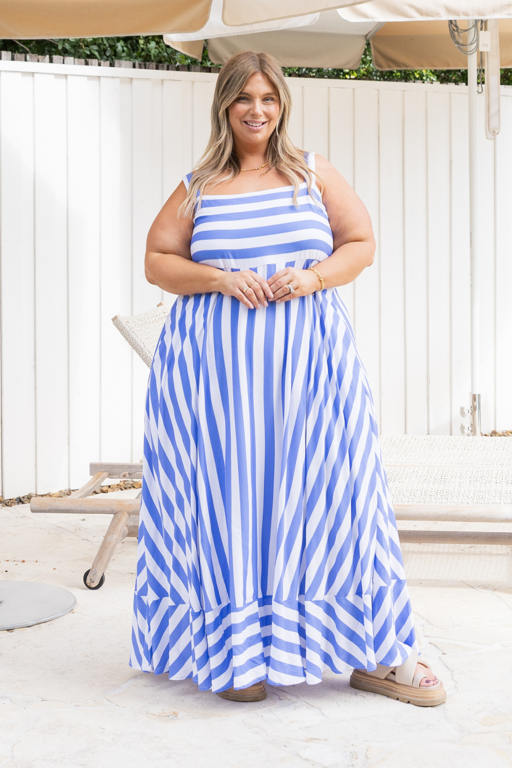 Primrose Maxi Dress Blue Stripe Orange Sherbet Sizes 6-26