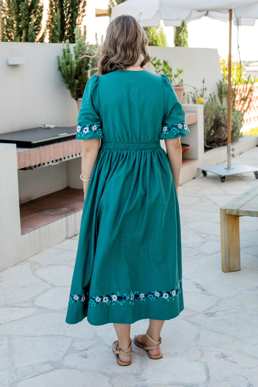 Quinn Embroidered Midi Dress Deep Sage