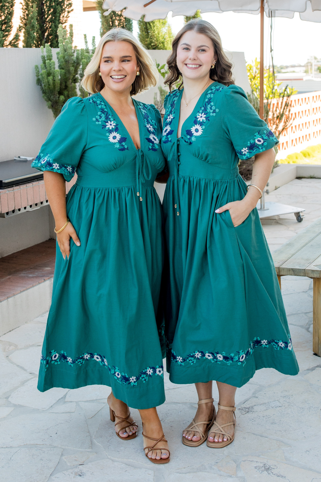 Quinn Embroidered Midi Dress Deep Sage