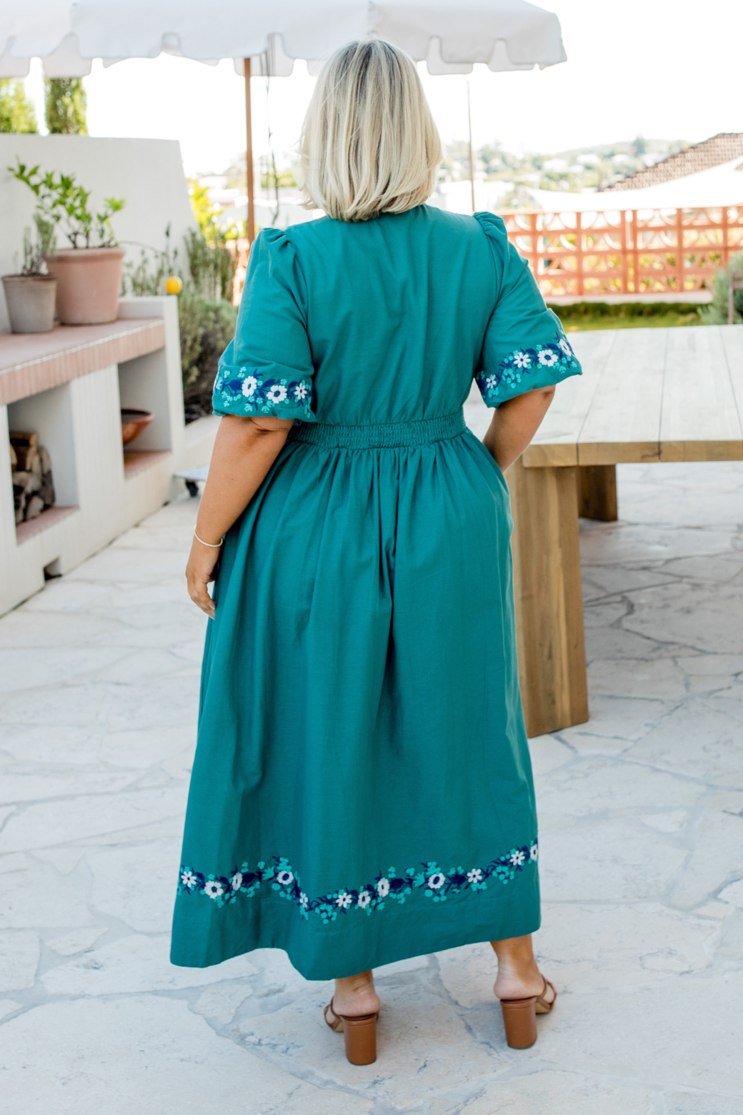 Quinn Embroidered Midi Dress Deep Sage