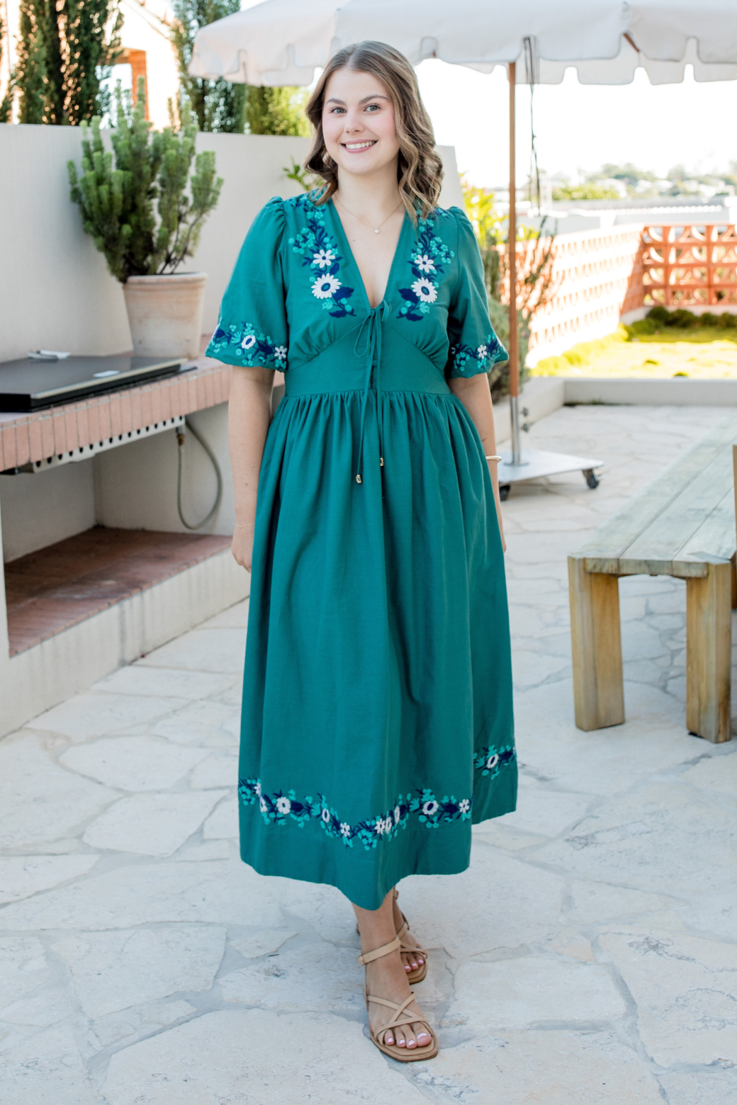 Quinn Embroidered Midi Dress Deep Sage