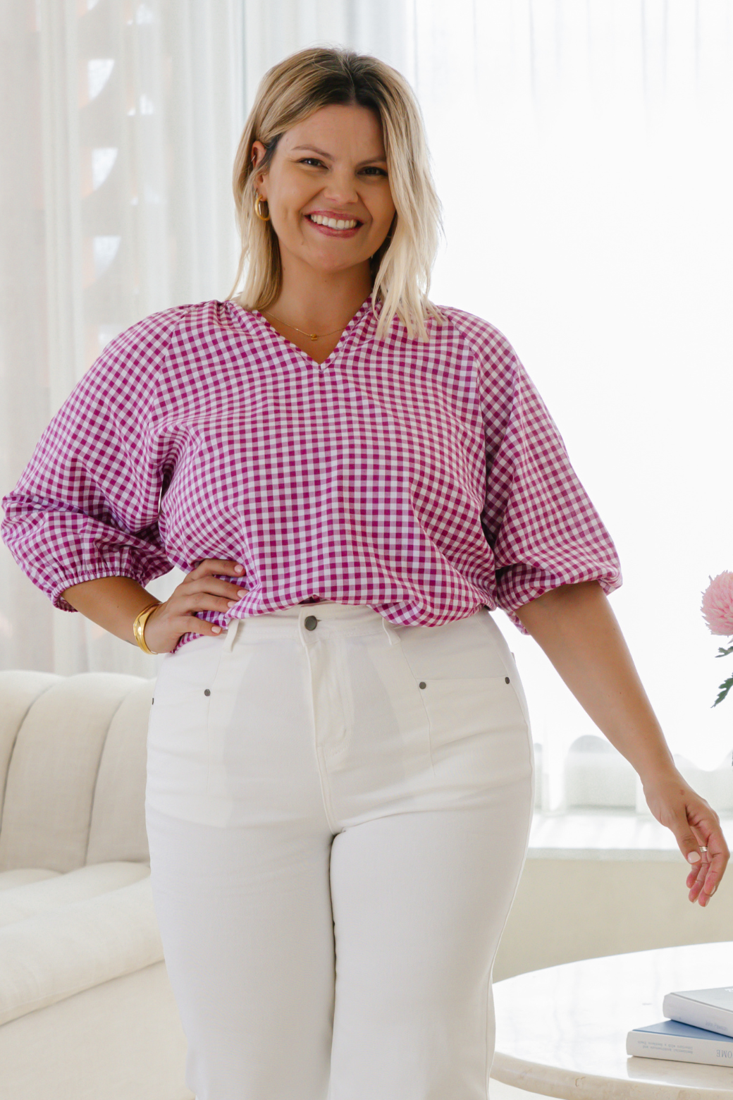 Randy Smock Top Berry Gingham