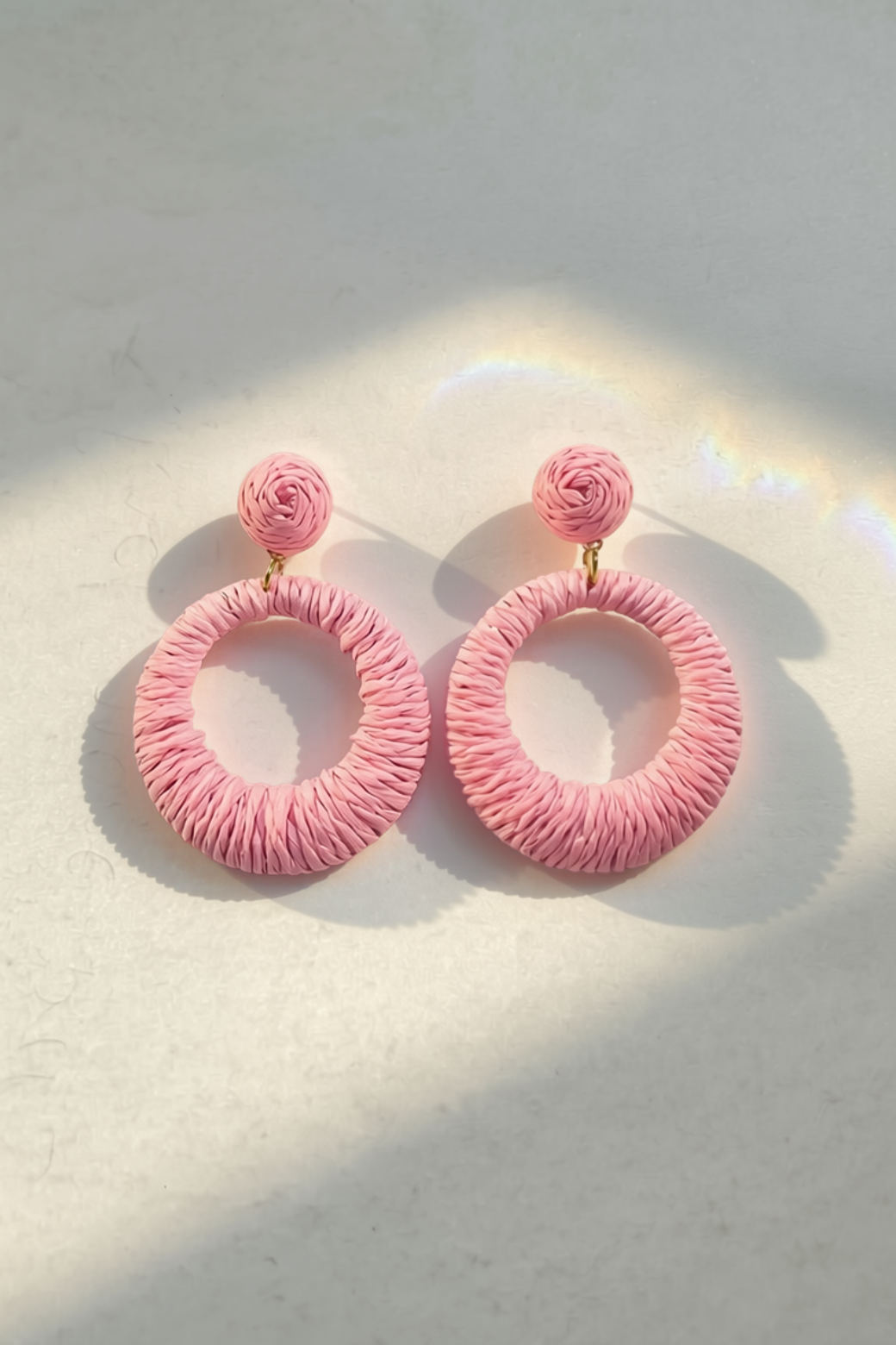 Rattan Circle Earrings Baby Pink