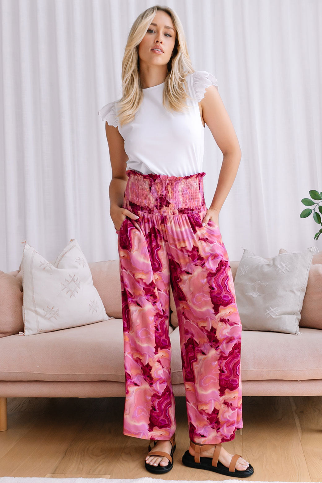 FINAL SALE Sass Remy Relaxed Pant Berry Marble Print