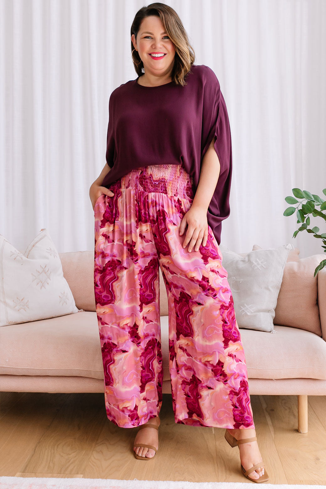 FINAL SALE Sass Remy Relaxed Pant Berry Marble Print