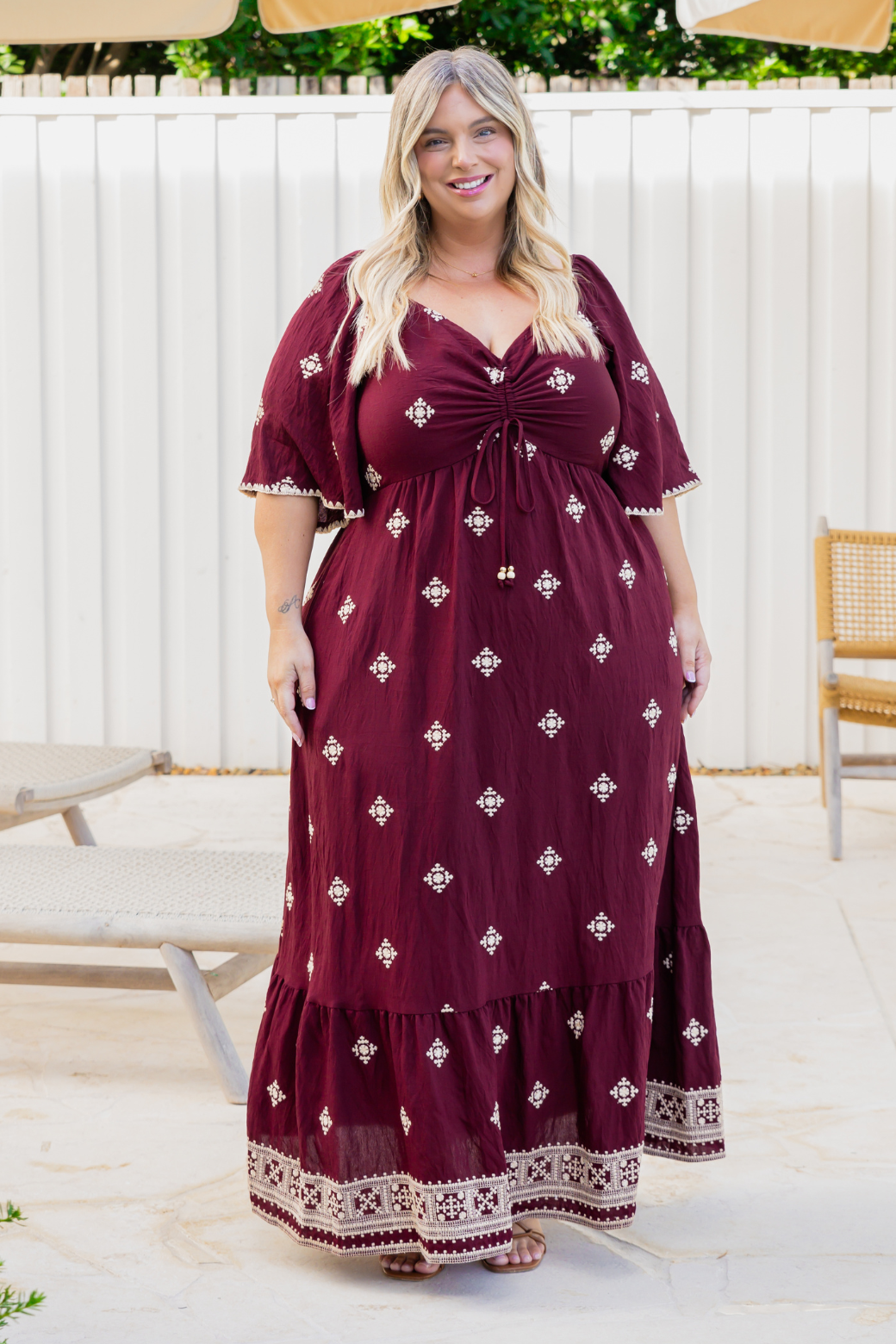 Renee Embroidered Maxi Dress Burgundy