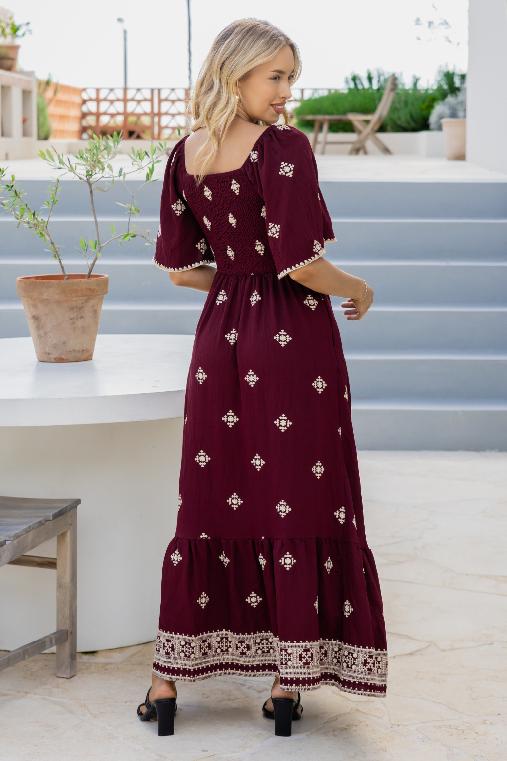 Renee Embroidered Maxi Dress Burgundy