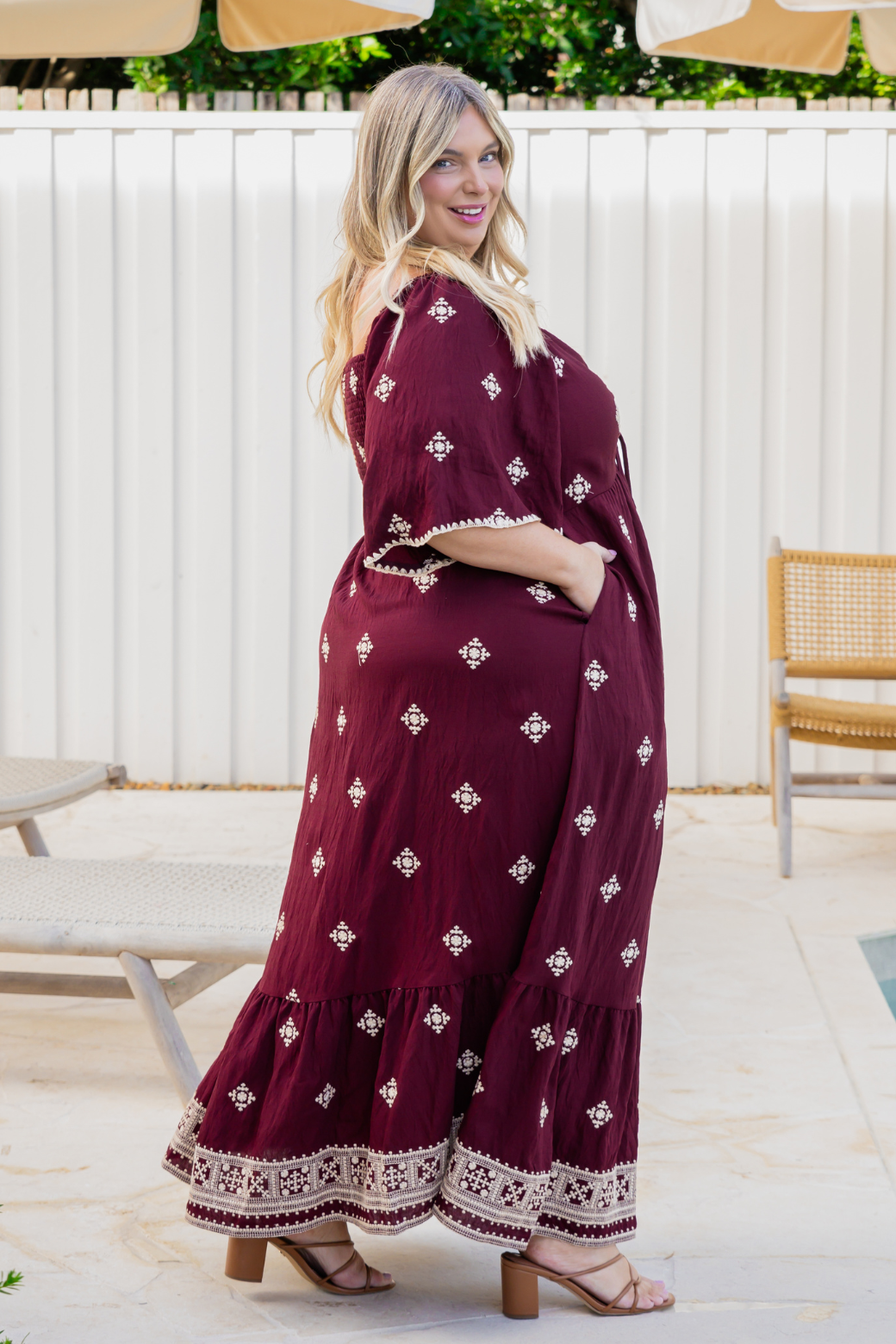 Renee Embroidered Maxi Dress Burgundy
