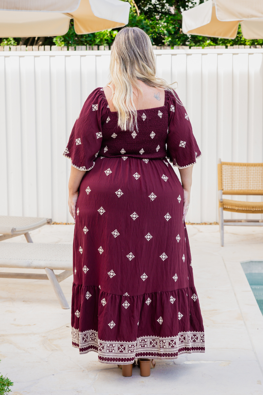 Renee Embroidered Maxi Dress Burgundy