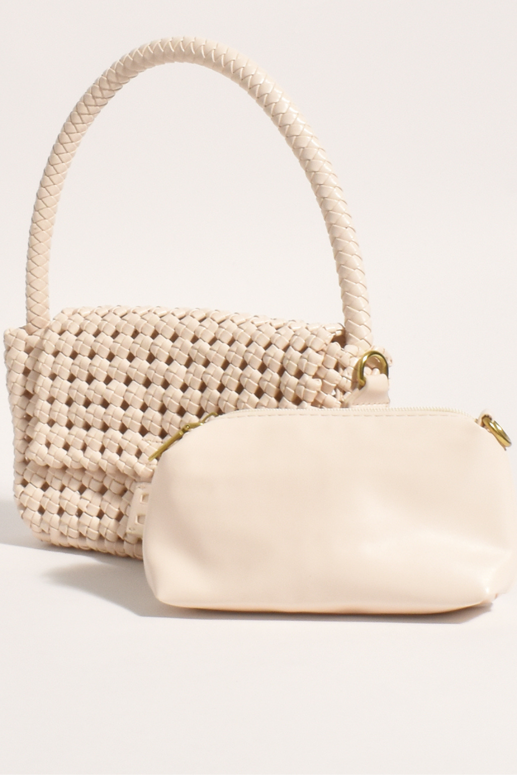 Adorne Pippa Lattice Weave Handbag Nude