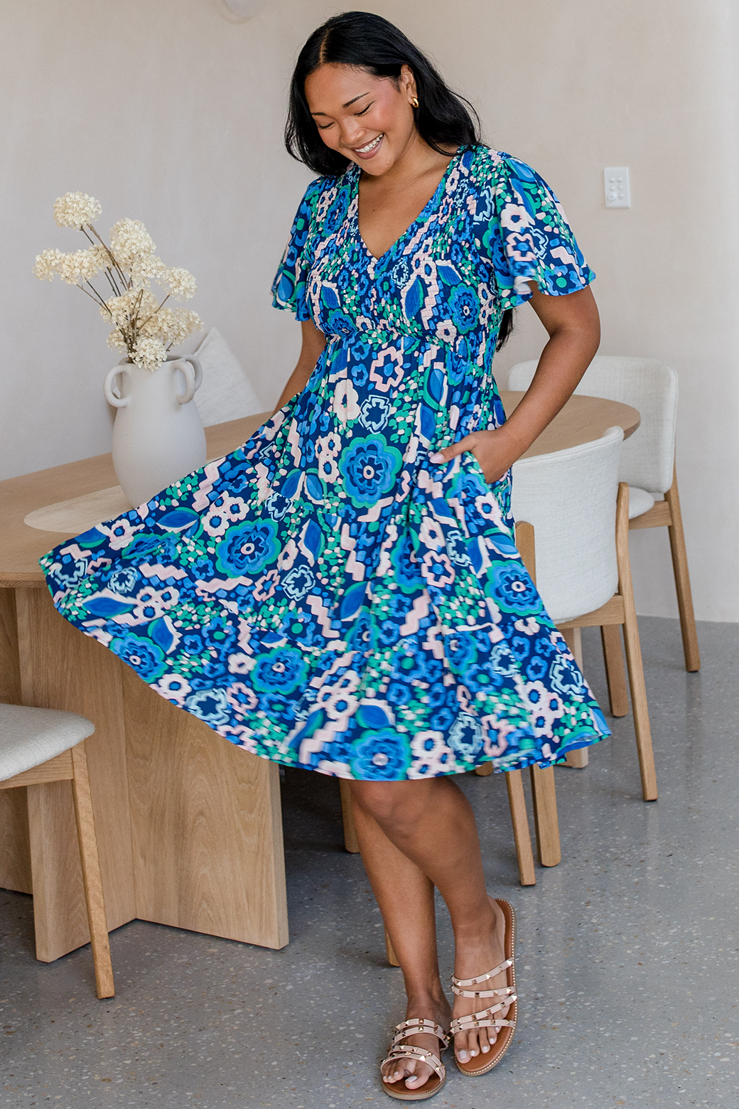 Final Sale | Rigby Dress Discovery Print Blue Multi