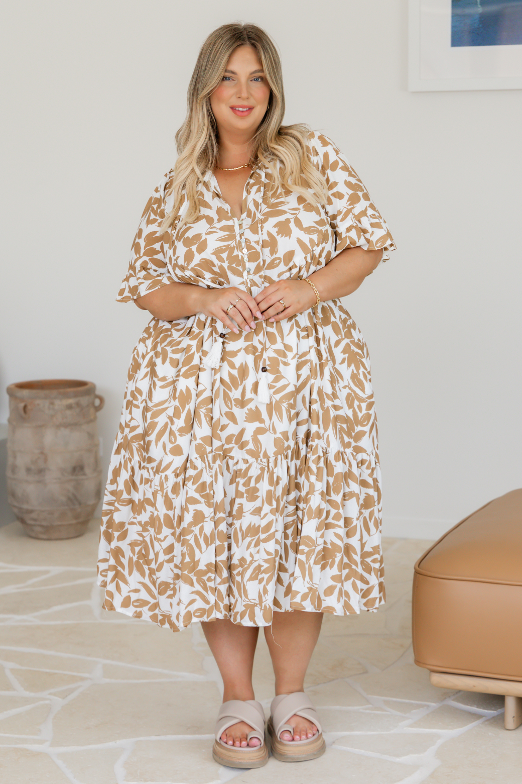 finley floral midi dress Rose Midi Dress Finley Print Natural – Orange Sherbet Boutique