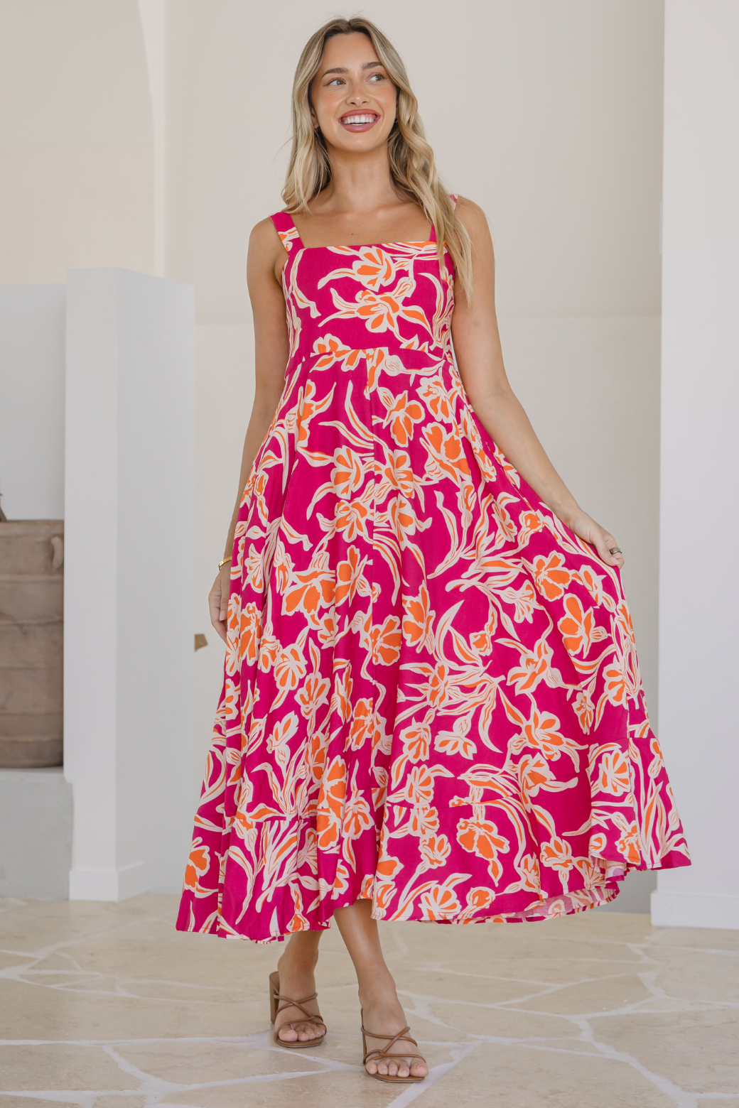 Final Sale | Rosemary Midi Dress Hudson Print Pink