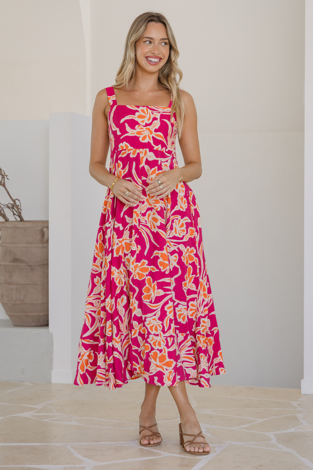 Final Sale | Rosemary Midi Dress Hudson Print Pink