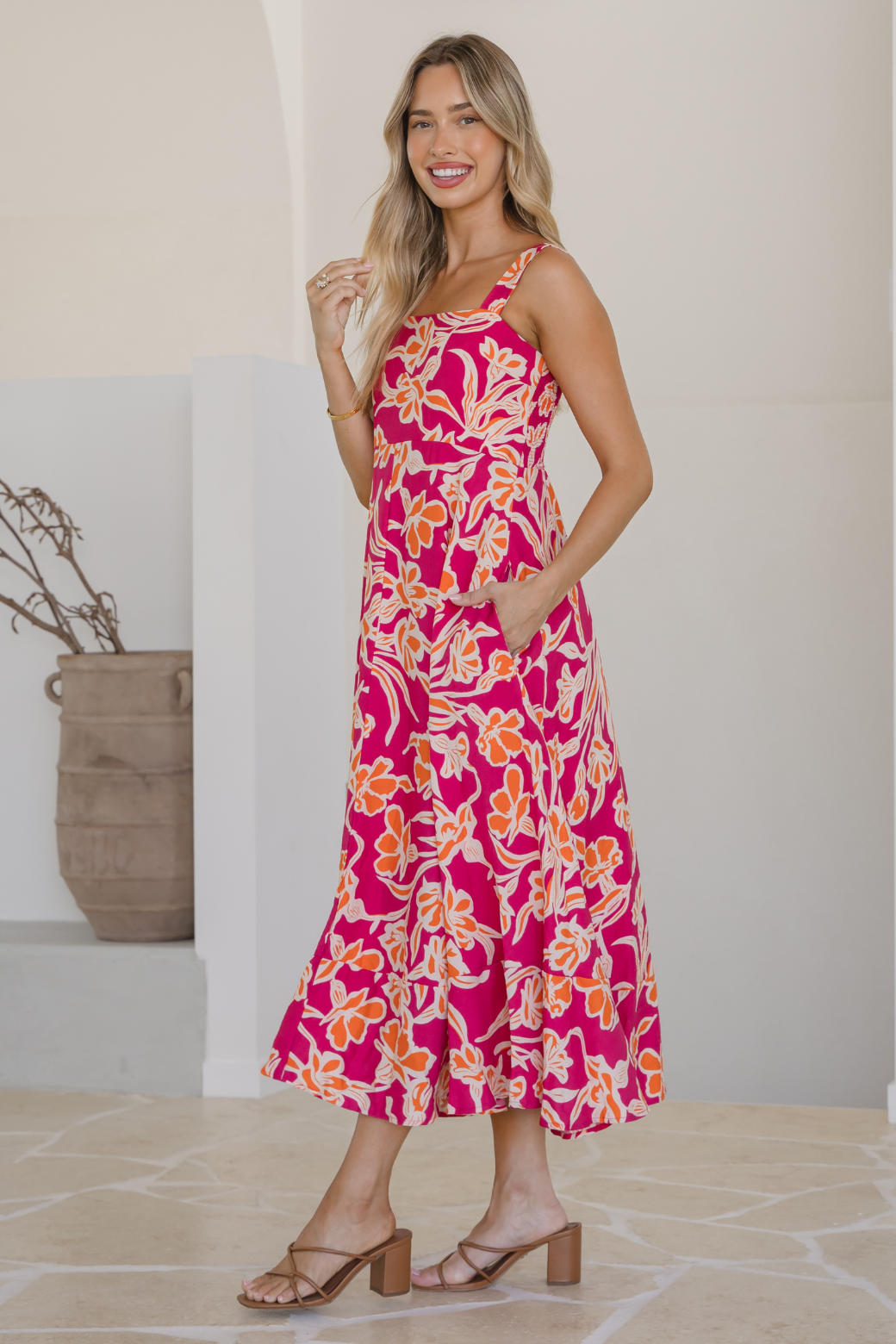 Final Sale | Rosemary Midi Dress Hudson Print Pink