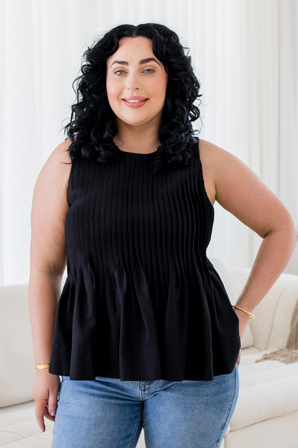 Ruby Pleated Shell Top Black