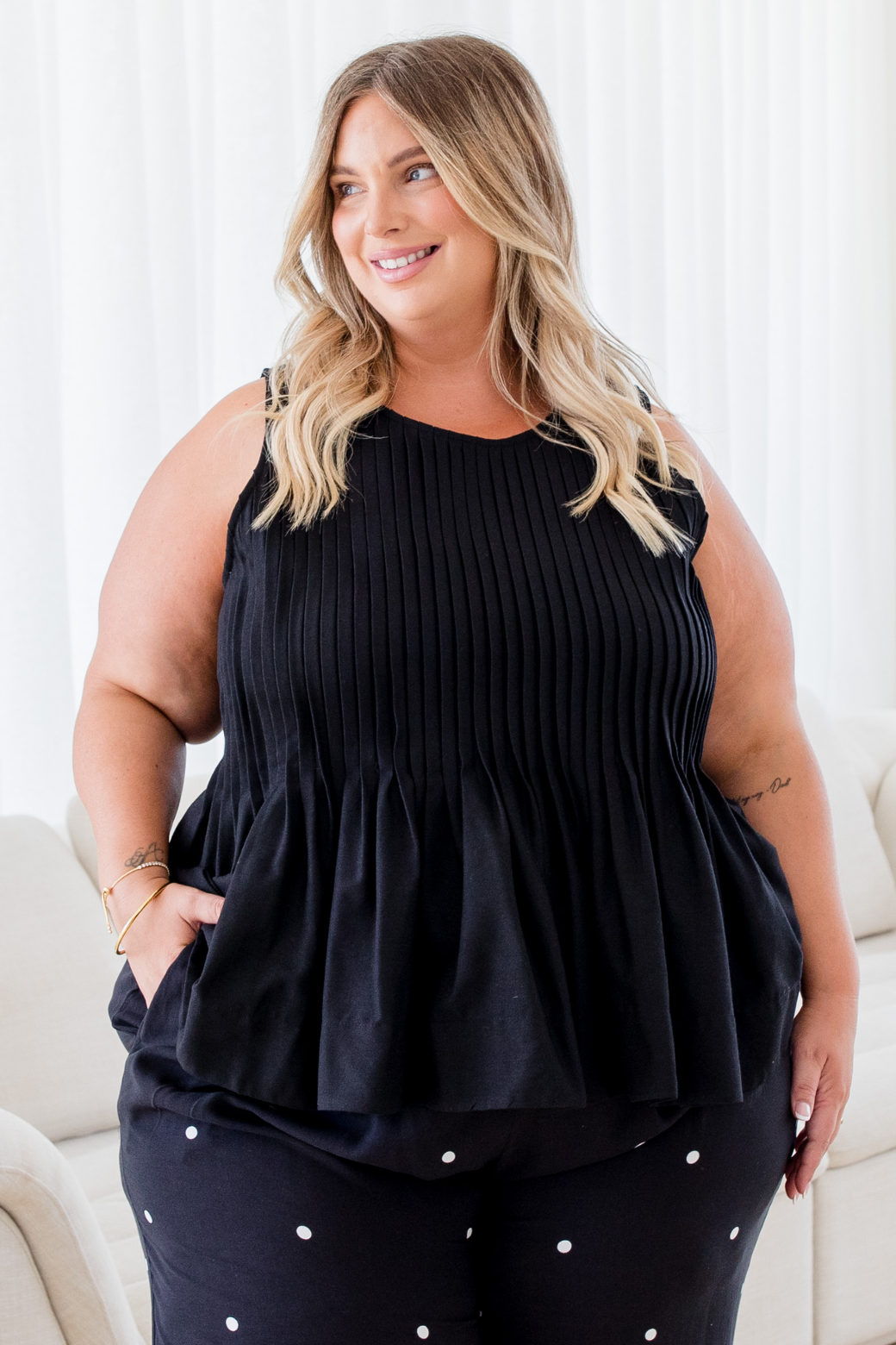 Ruby Pleated Shell Top Black