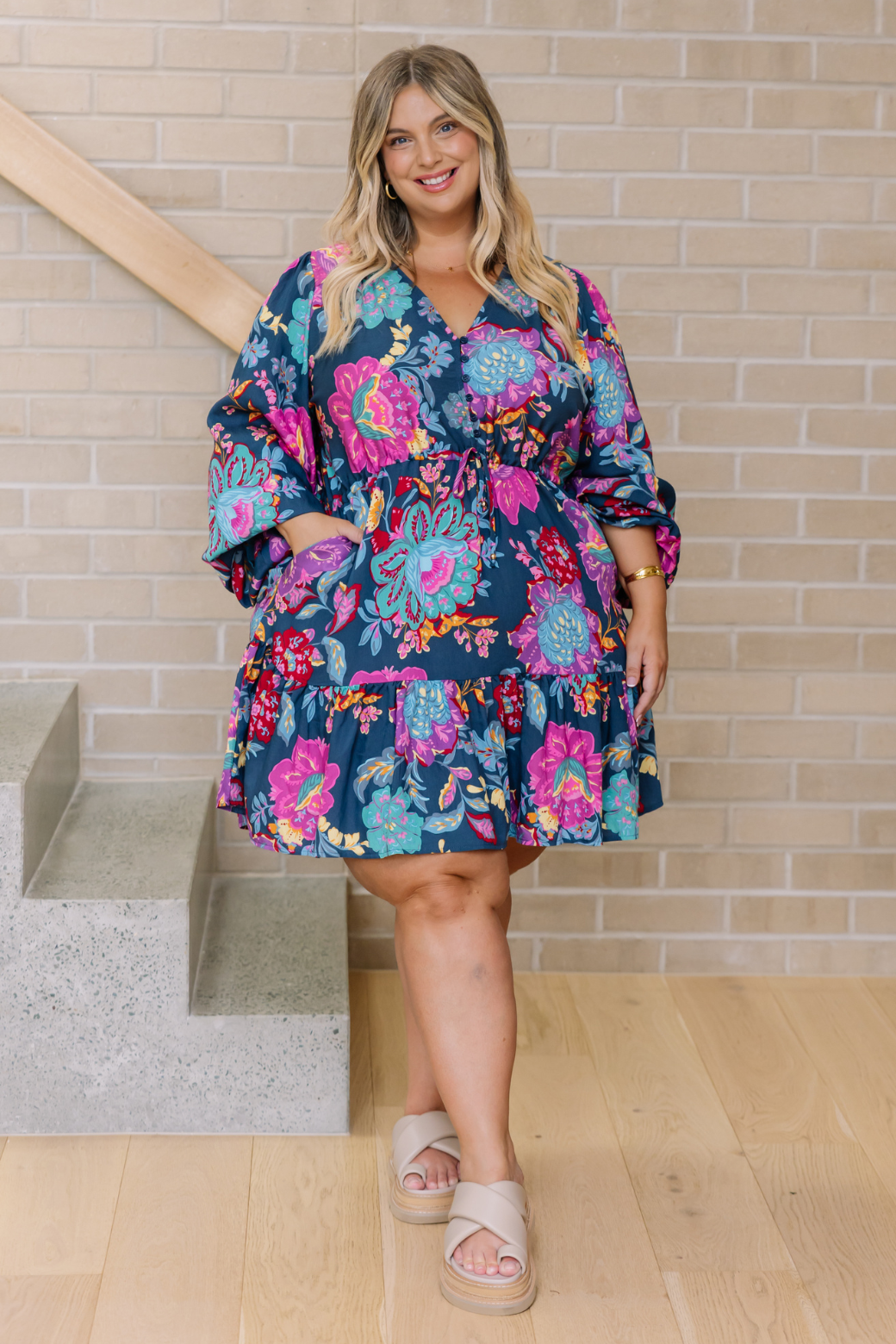 Ruby Long Sleeve Mini Dress Moroccan Deep Sun Print