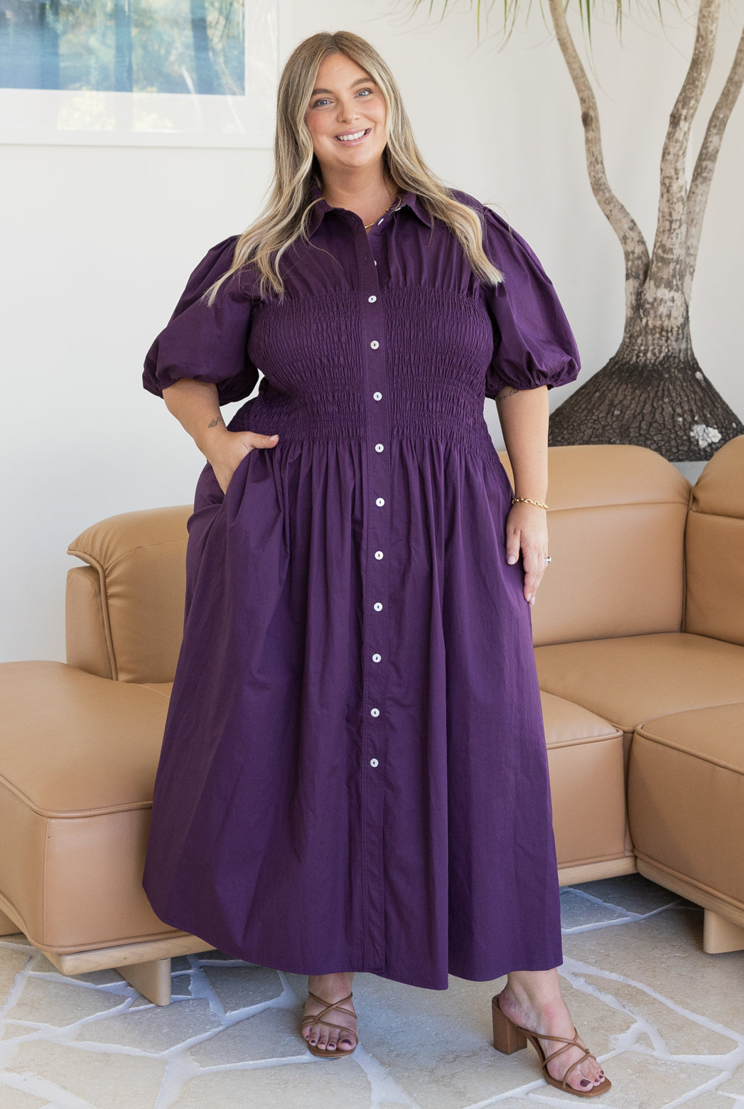 Samantha Midi Dress Deep Aubergine