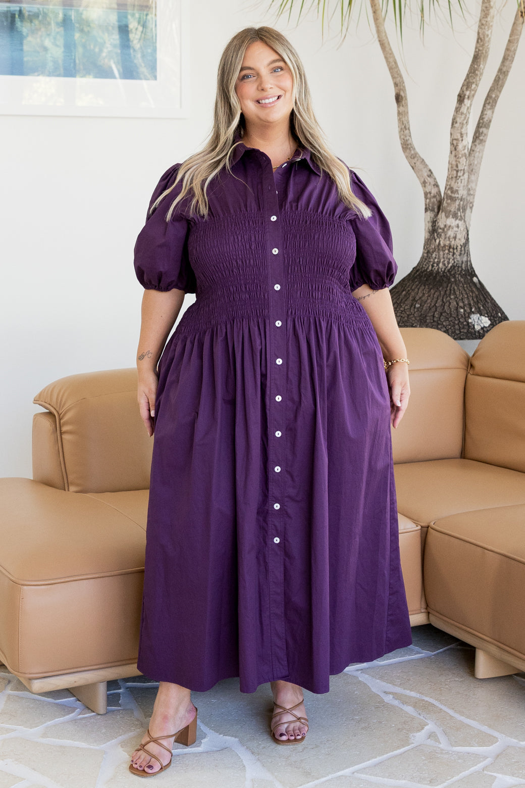 Samantha Midi Dress Deep Aubergine