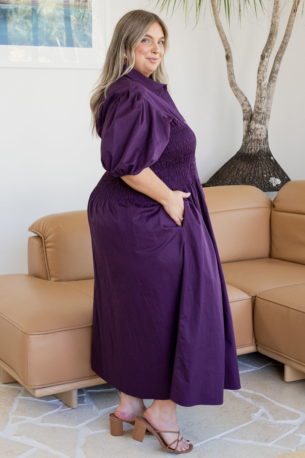 Samantha Midi Dress Deep Aubergine