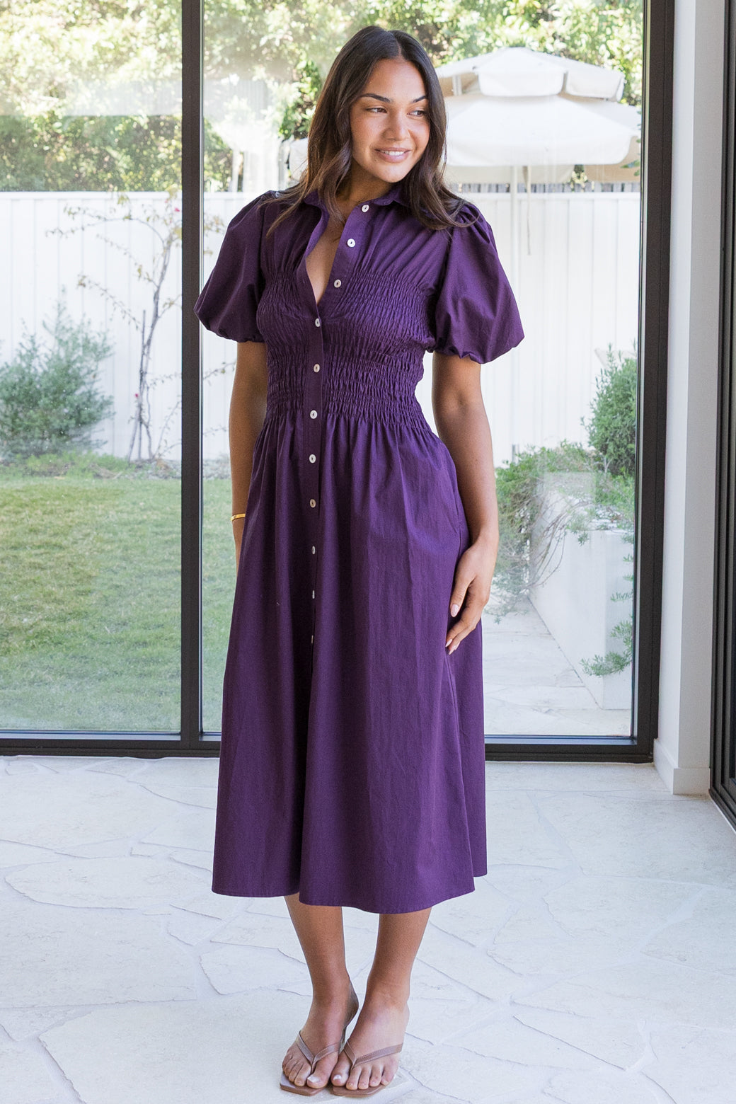 Samantha Midi Dress Deep Aubergine
