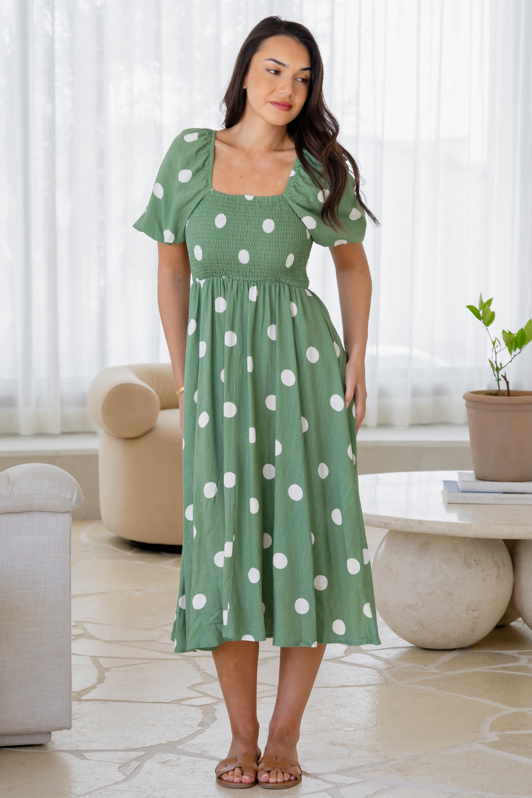 Olivia Midi Dress Sage Spot