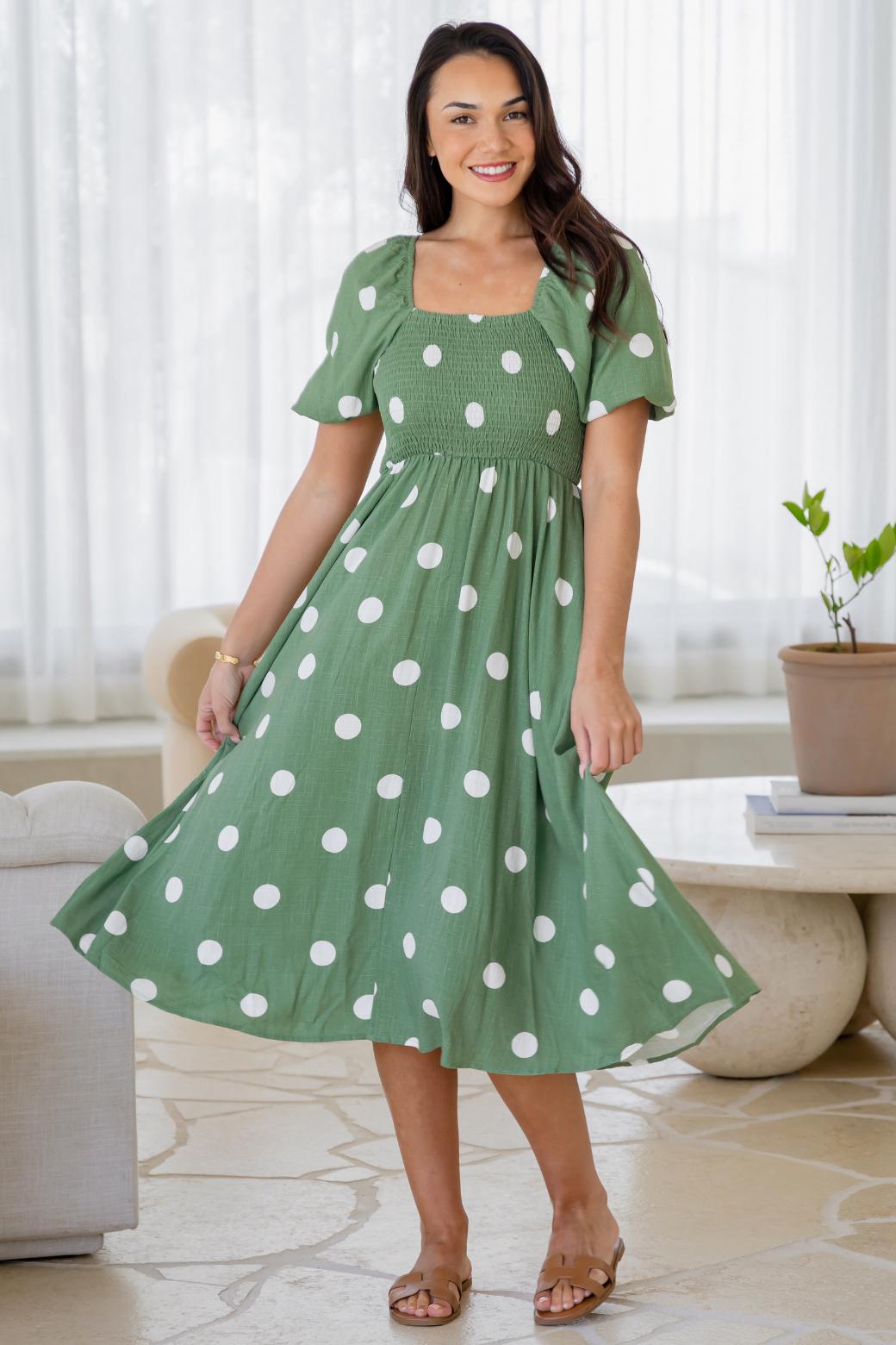 Olivia Midi Dress Sage Spot