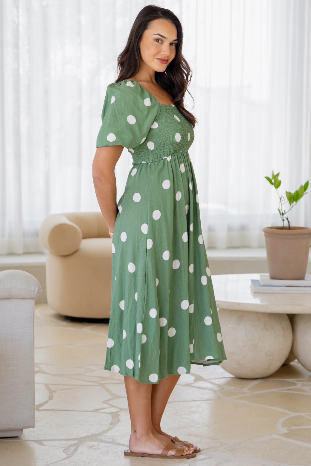 Olivia Midi Dress Sage Spot