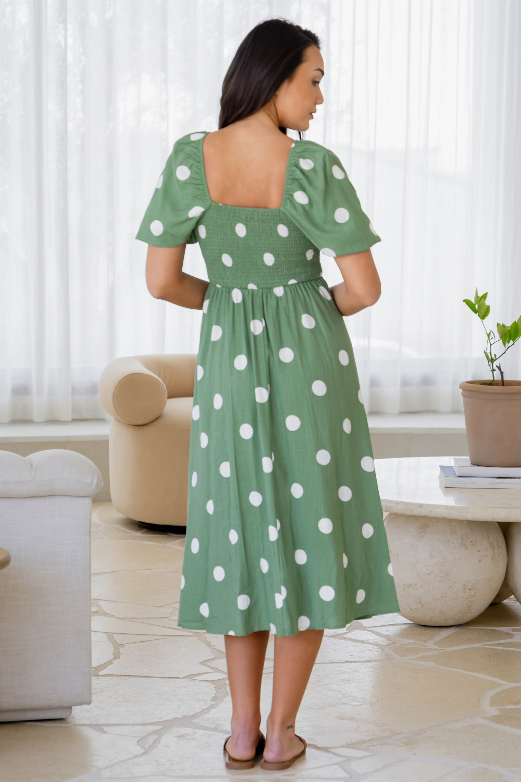 Olivia Midi Dress Sage Spot
