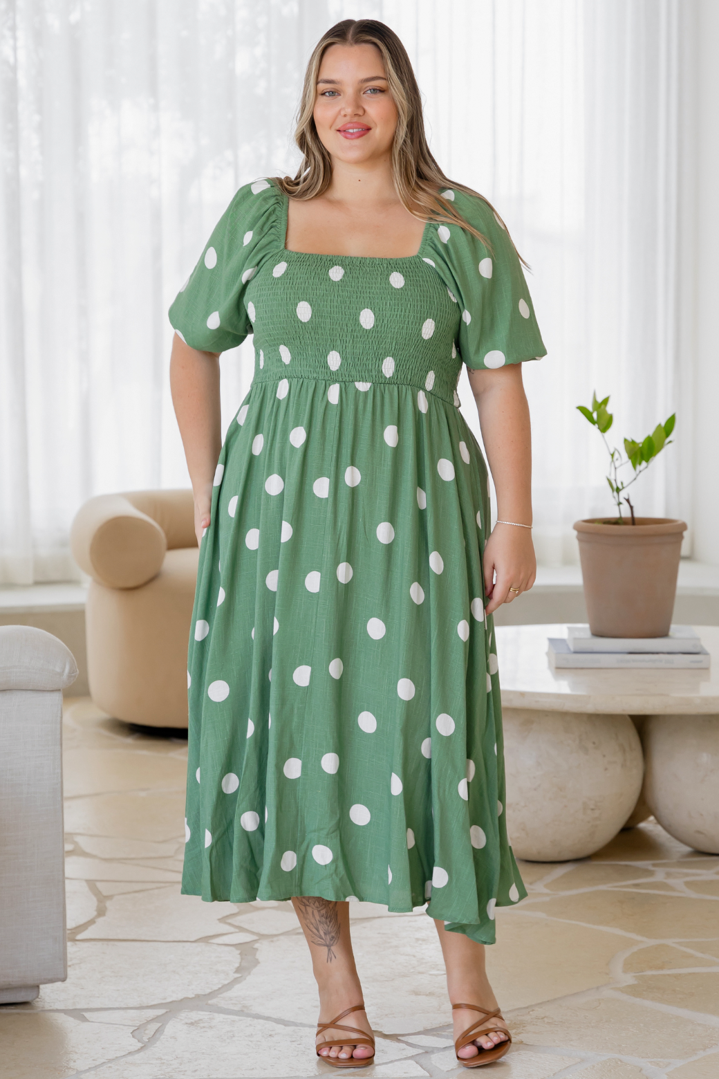 Olivia Midi Dress Sage Spot