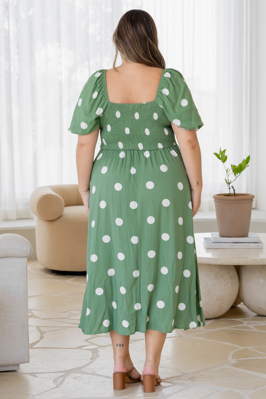 Olivia Midi Dress Sage Spot