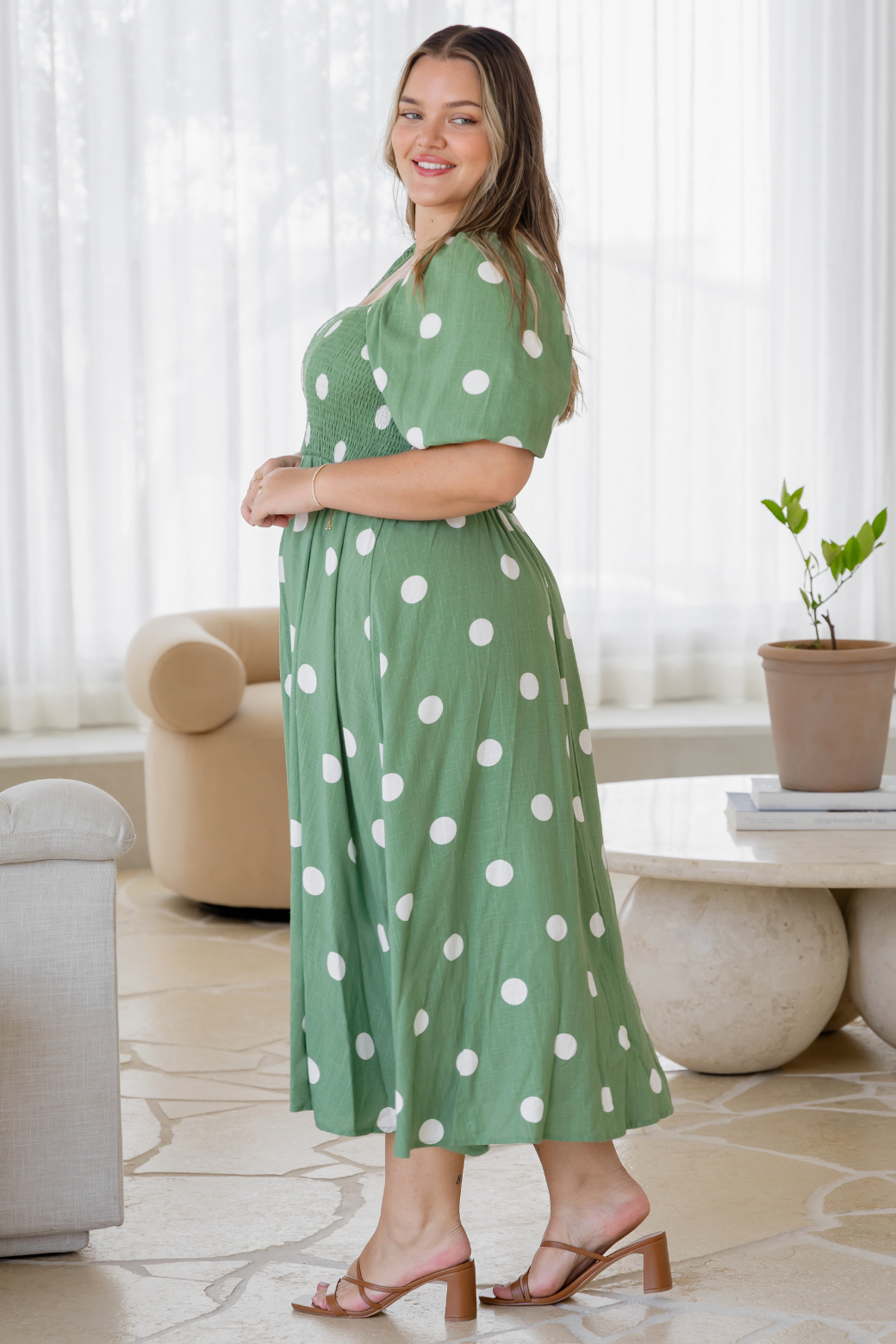 Olivia Midi Dress Sage Spot