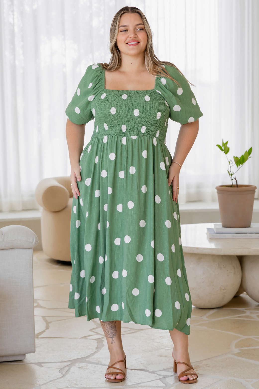 Olivia Midi Dress Sage Spot