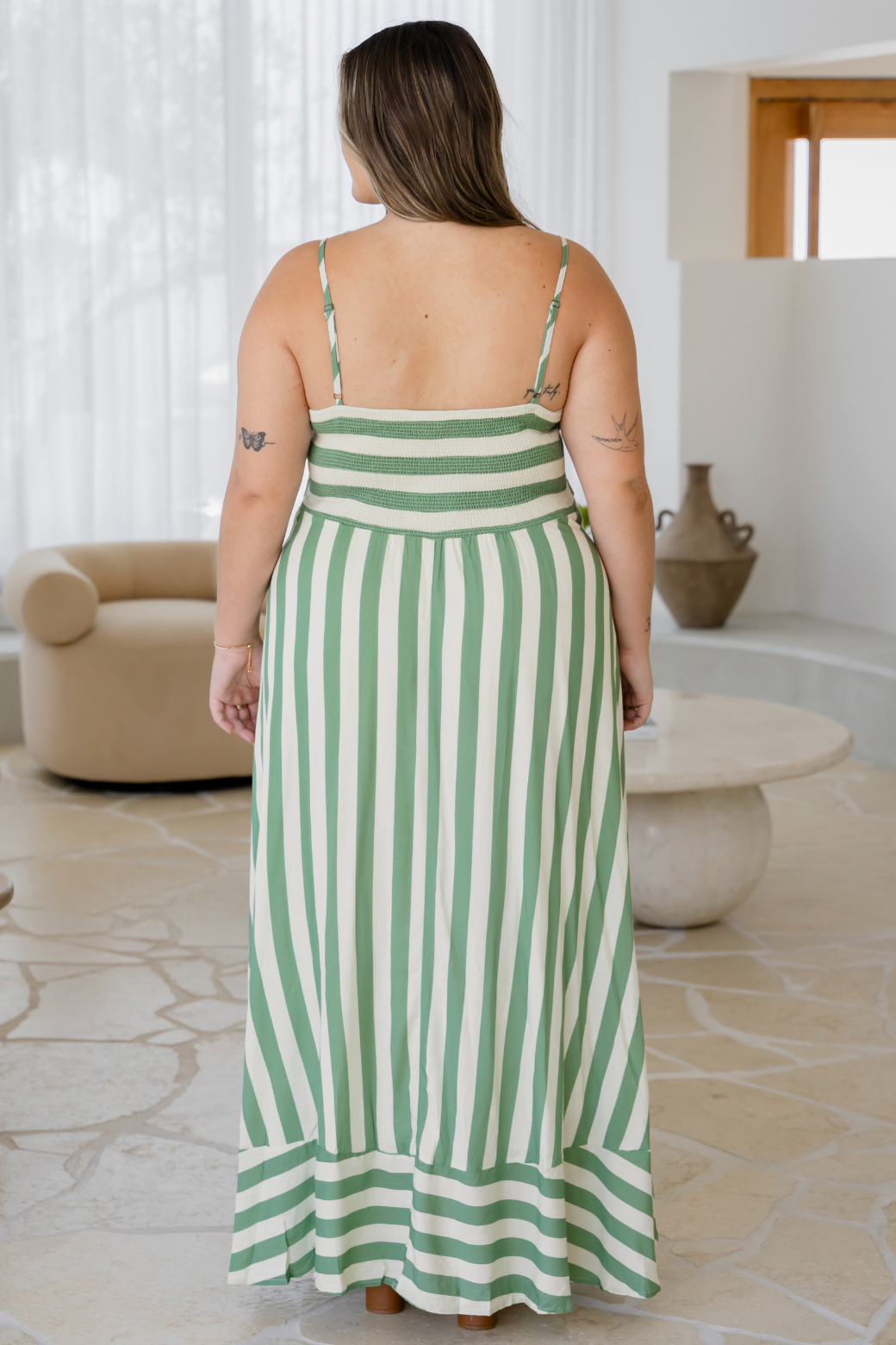 Xanthe Maxi Dress Sage Stripe