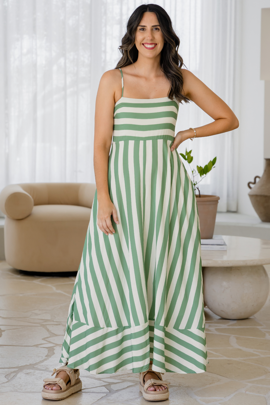 Xanthe Maxi Dress Sage Stripe