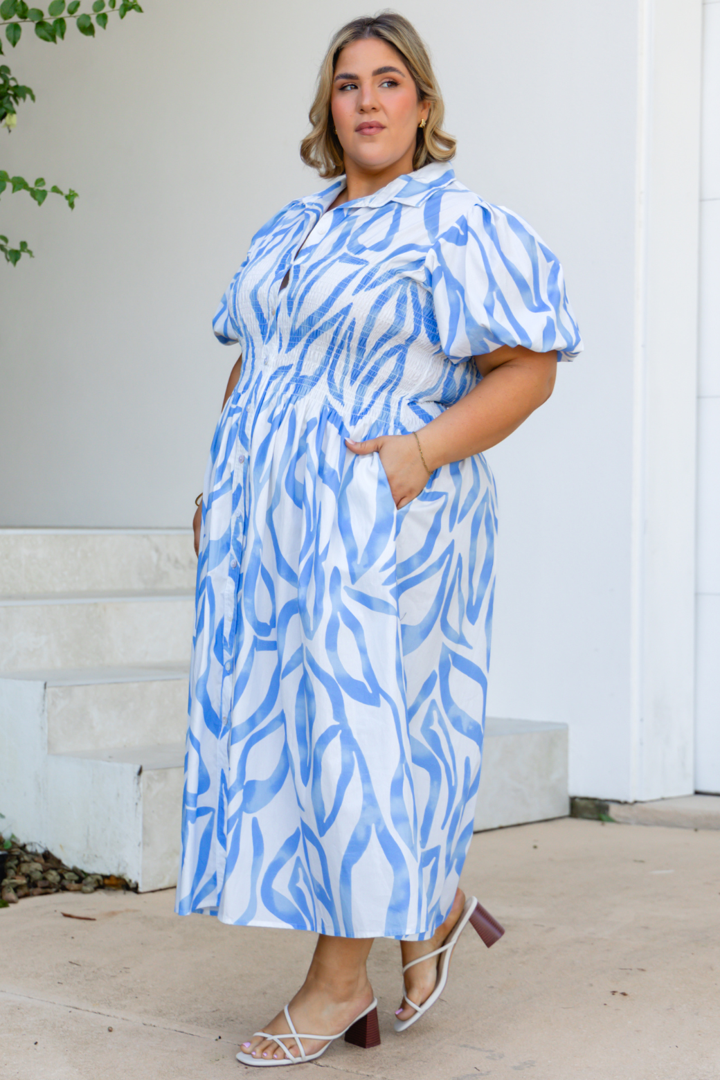 Samantha Midi Dress Blue Cream