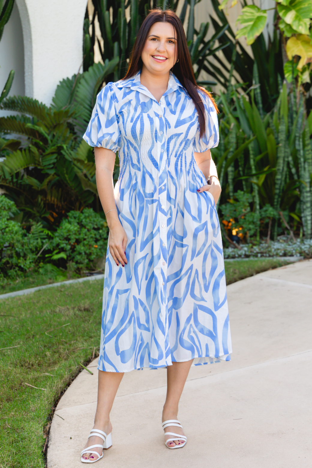 Samantha Midi Dress Blue Cream