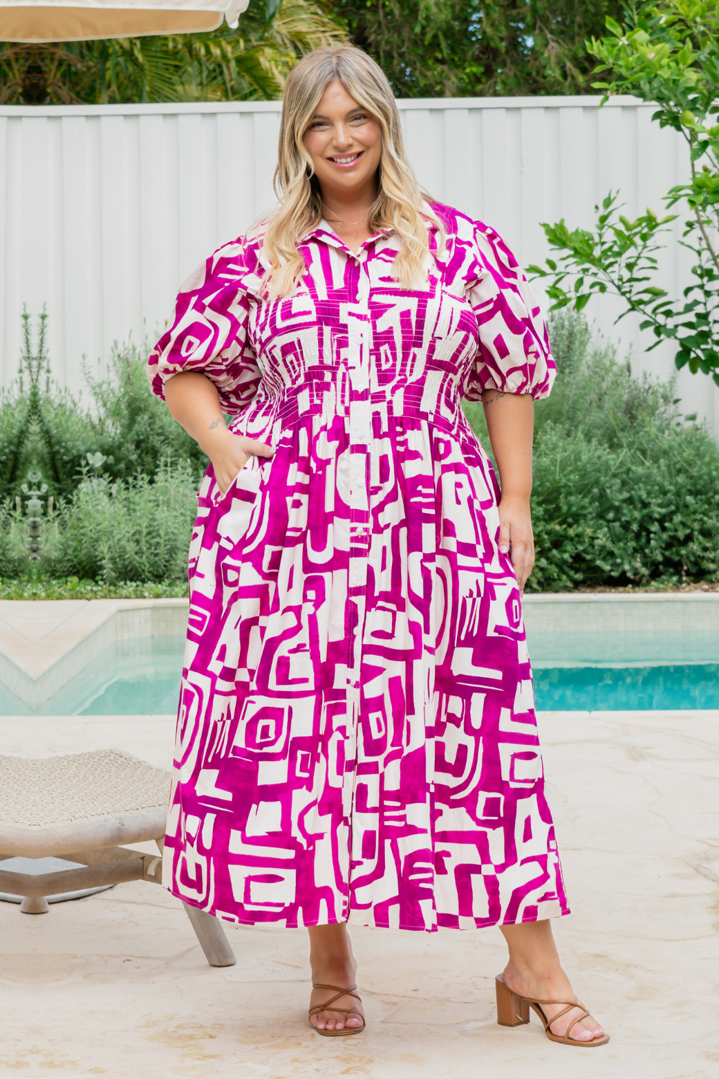 Samantha Midi Dress Fes Print Magenta