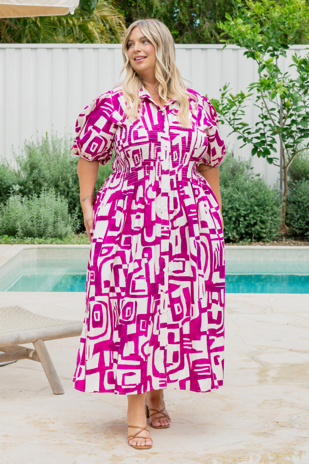 Samantha Midi Dress Fes Print Magenta