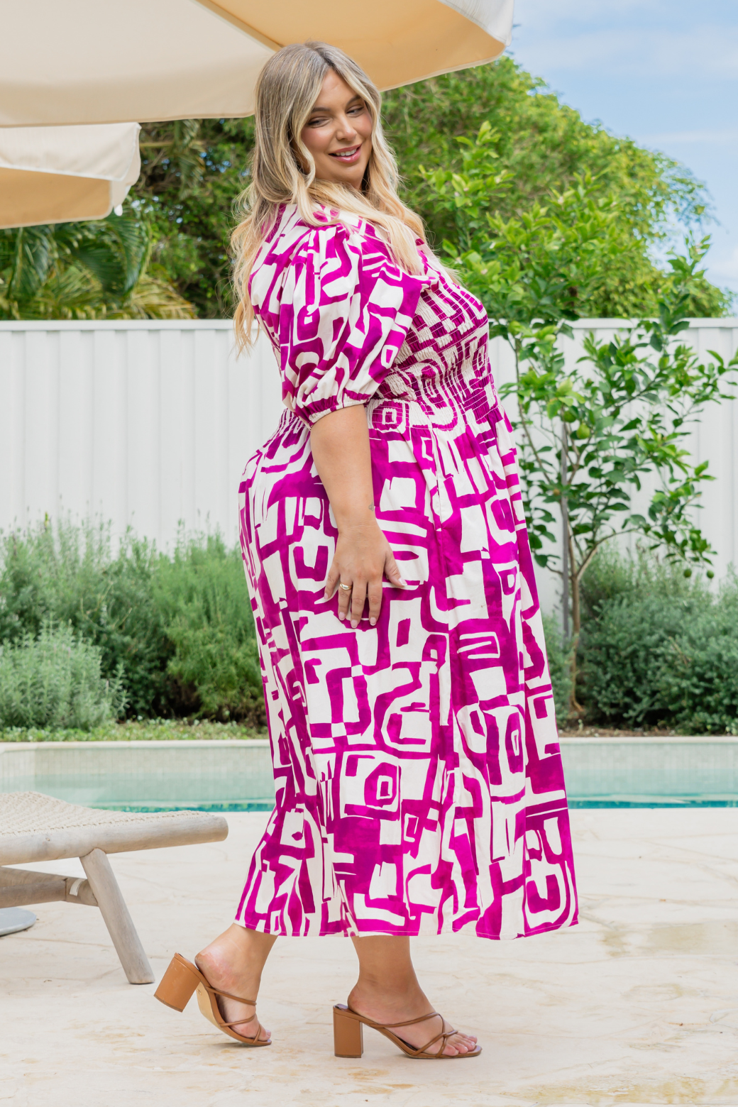 Samantha Midi Dress Fes Print Magenta