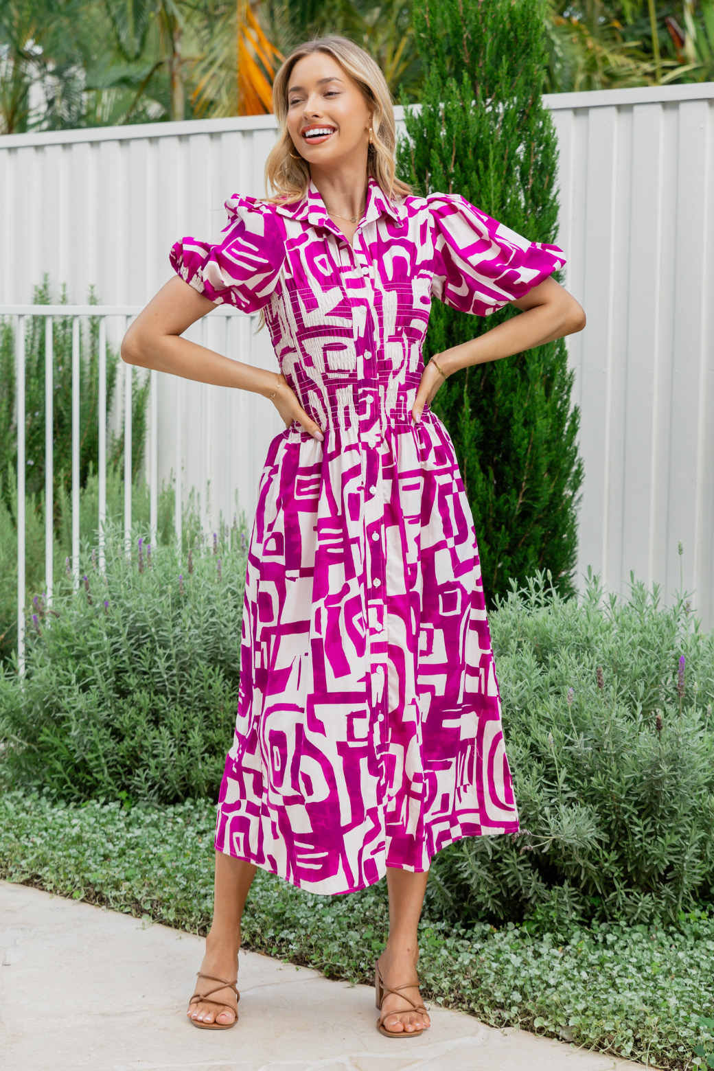 Samantha Midi Dress Fes Print Magenta