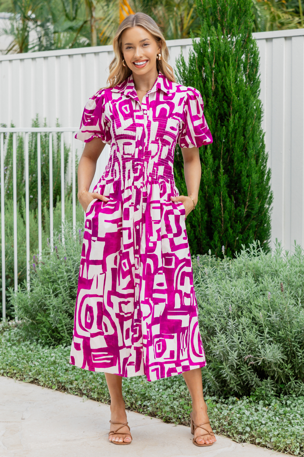 Samantha Midi Dress Fes Print Magenta