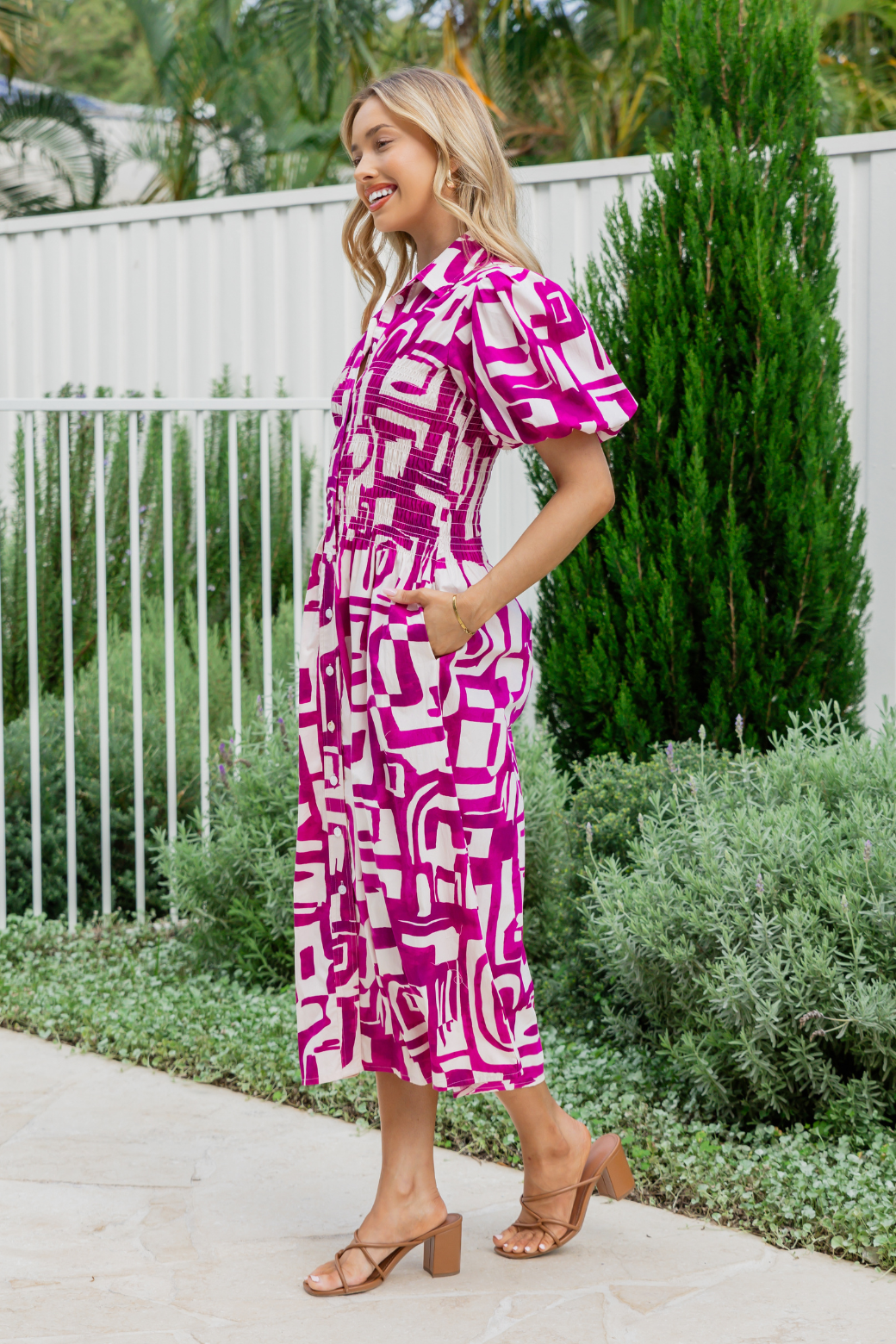 Samantha Midi Dress Fes Print Magenta