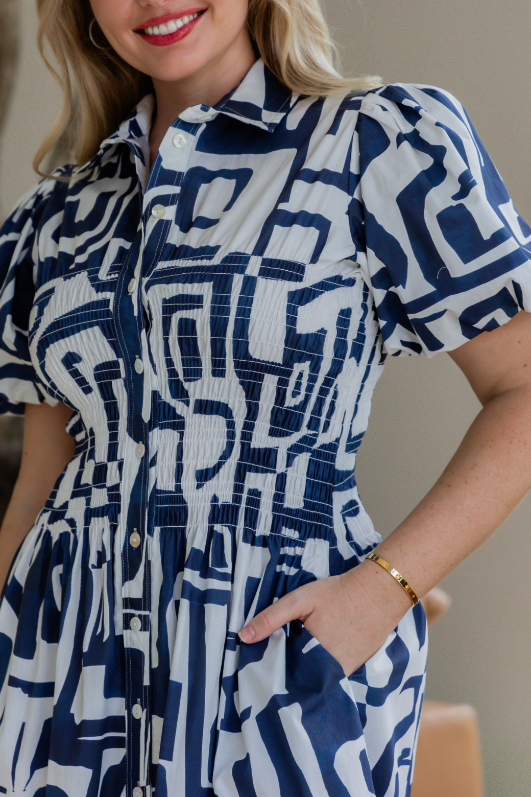 Samantha Midi Dress Fes Print Navy
