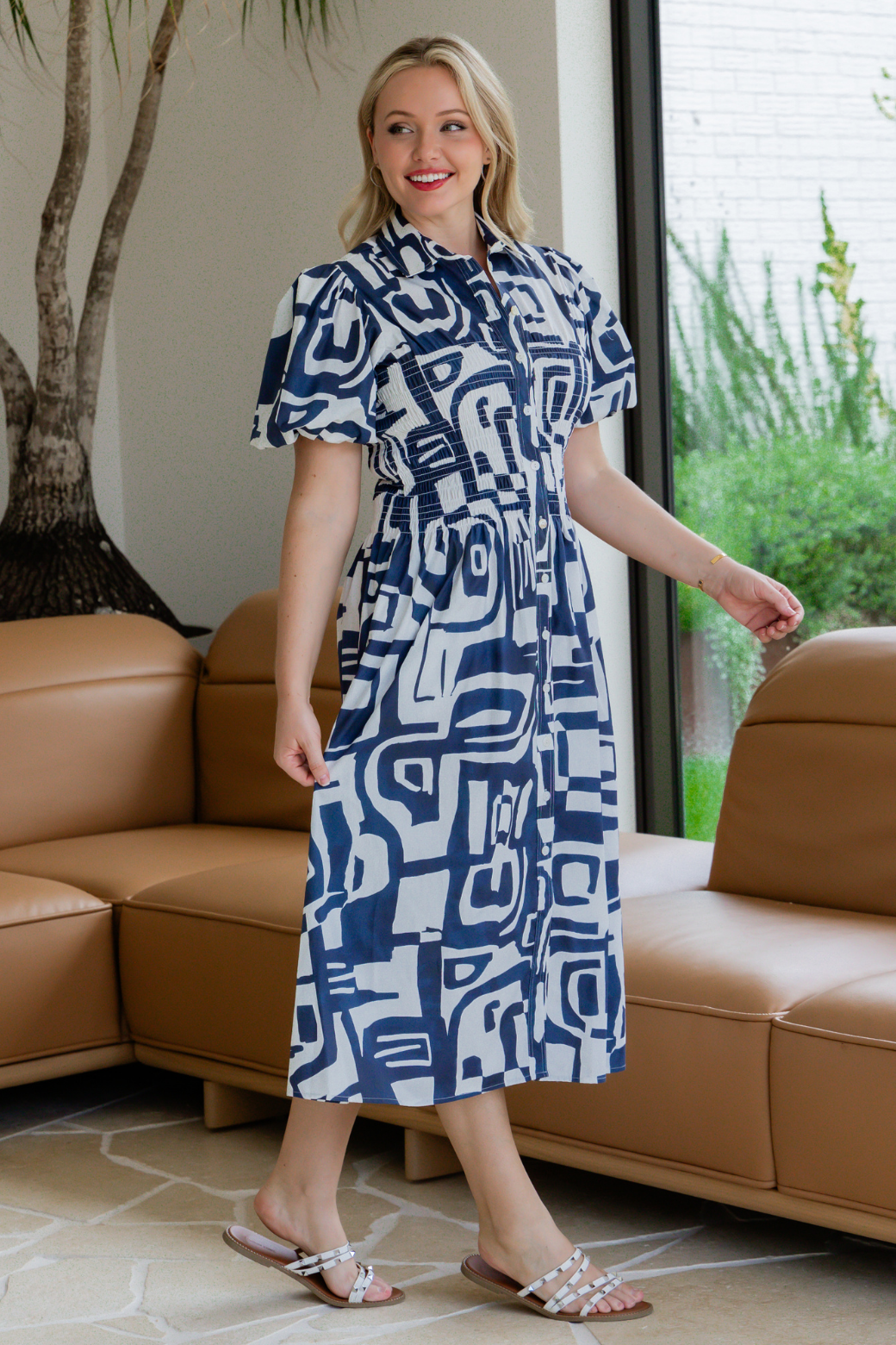Samantha Midi Dress Fes Print Navy